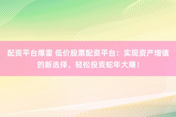 配资平台爆雷 低价股票配资平台：实现资产增值的新选择，轻松投资蛇年大赚！
